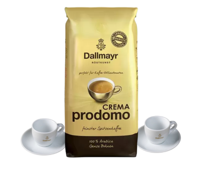 Dallmayr Crema Prodomo - кафе на зърна 1 кг. + 4 бр. луксозни чаши за еспресо Dallmayr