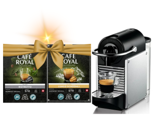 Кафе машина Nespresso Pixie Delonghi + 2 XXL кутии Cafe Royal - 72 капсули